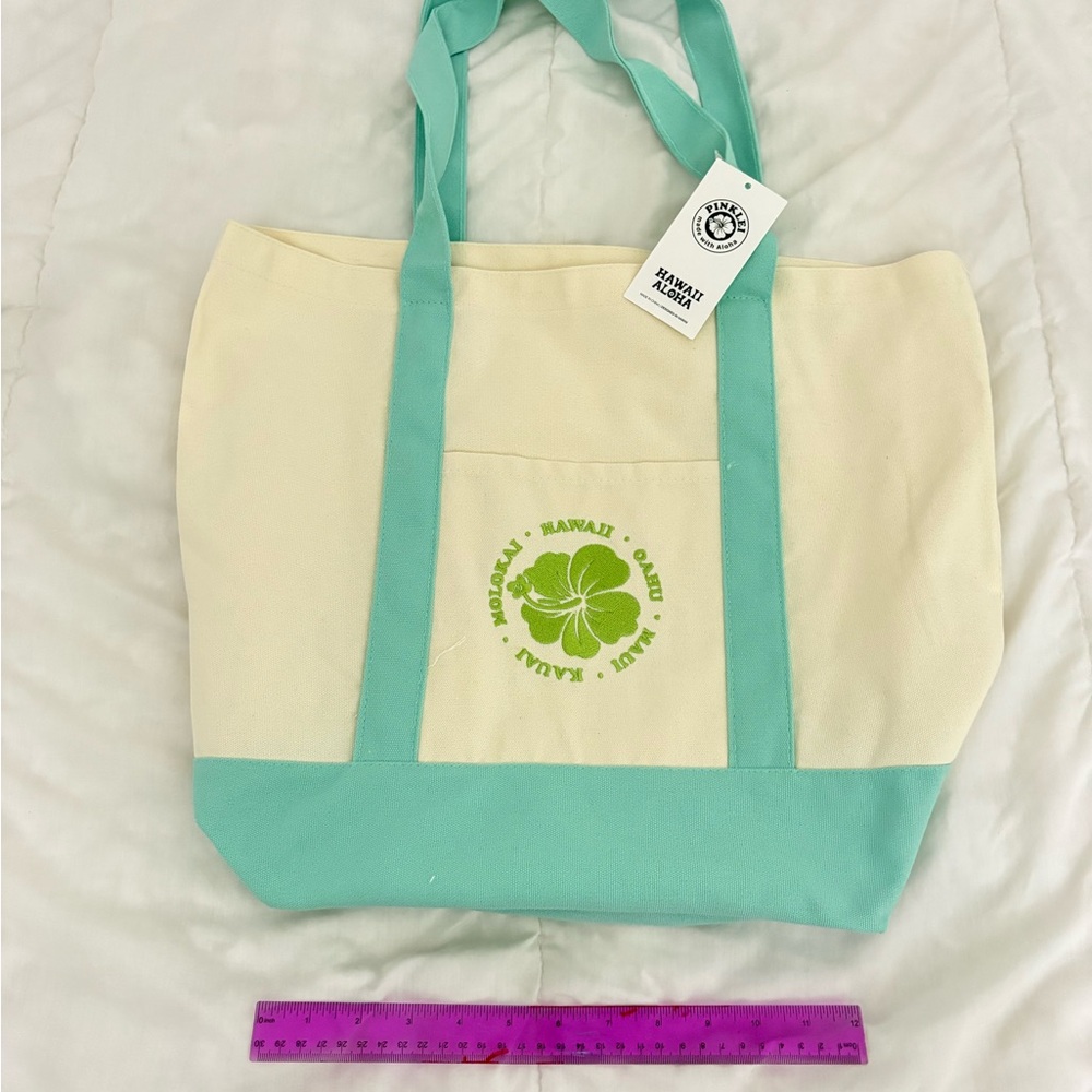 Hawaii large tote bag Cream and Green Tote Bag